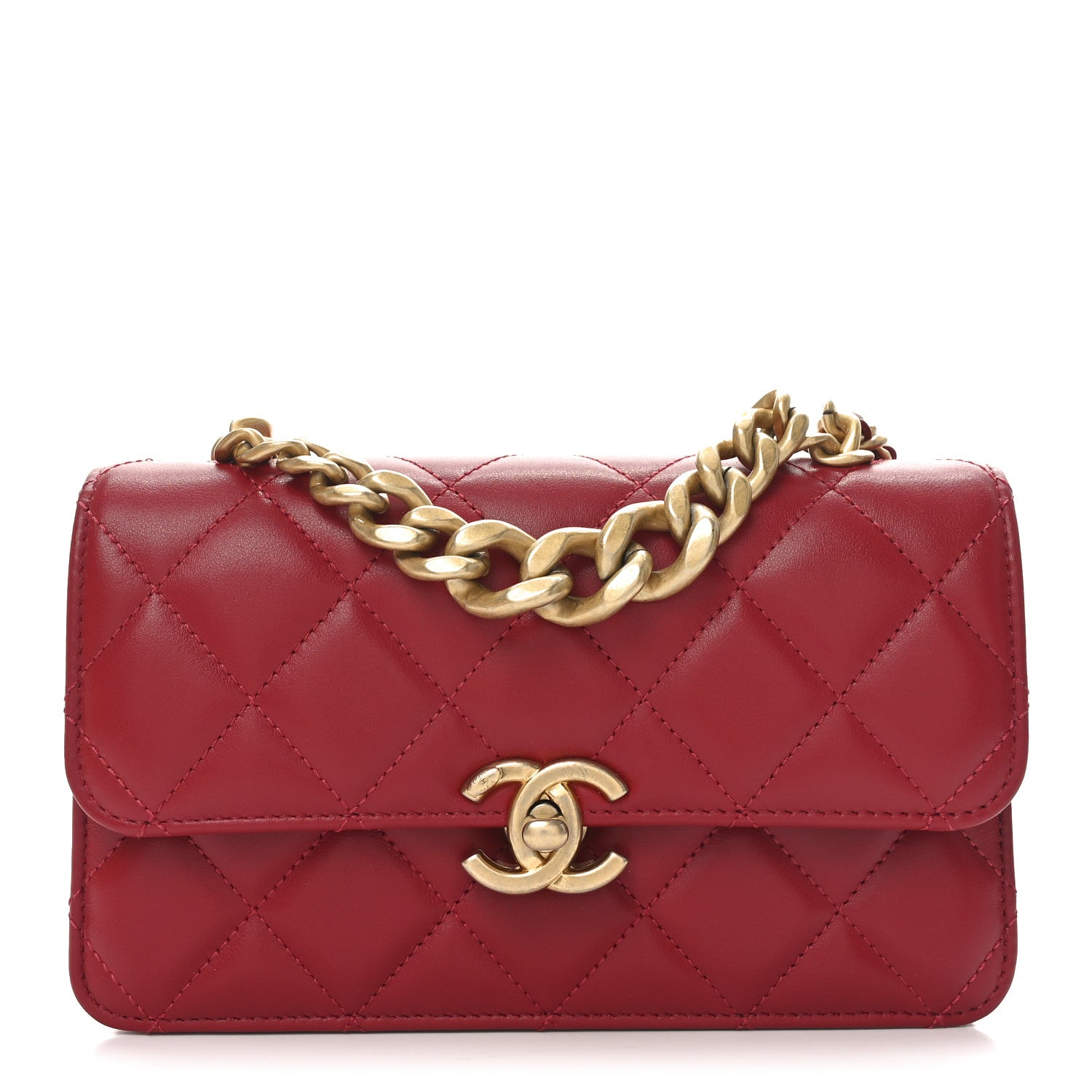 Chanel Lambskin Quilted Chunky Chain Handle Mini Flap Red 1 of 11