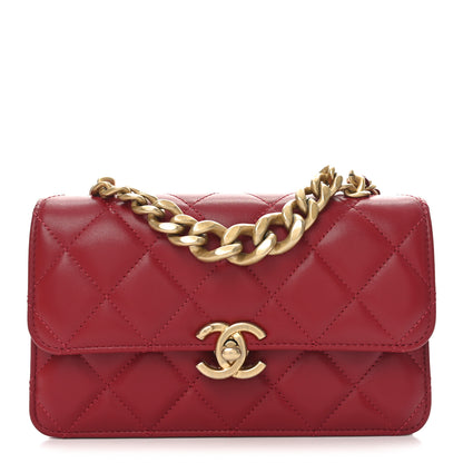Chanel Lambskin Quilted Chunky Chain Handle Mini Flap Red 1 of 11