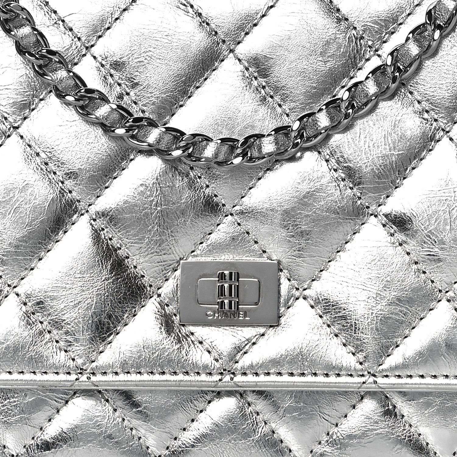 Chanel Metallic Aged Calfskin Quilted Reissue Wallet On Chain WOC Silver 7 of 10