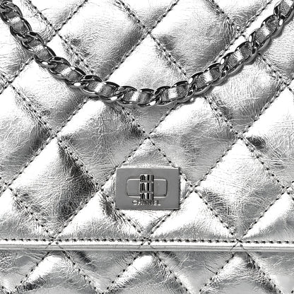 Chanel Metallic Aged Calfskin Quilted Reissue Wallet On Chain WOC Silver 7 of 10