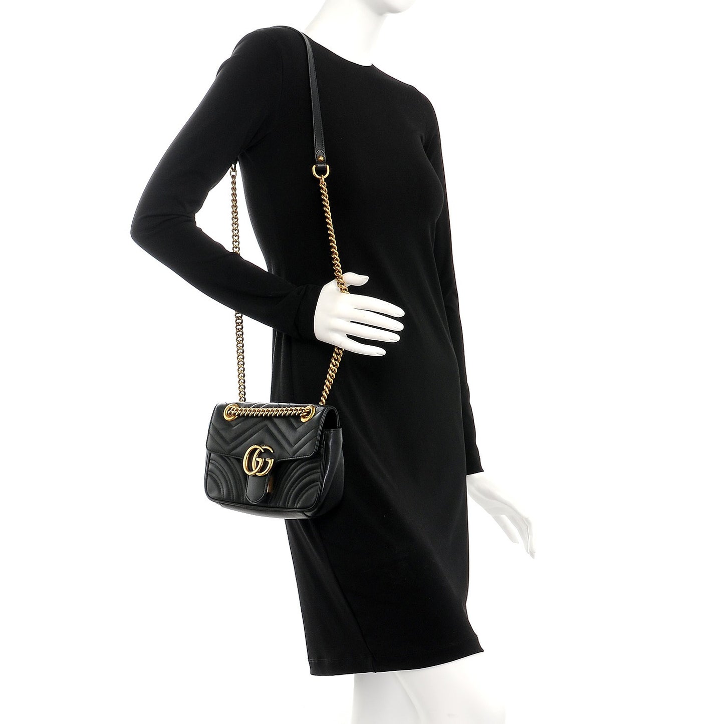 Calfskin Matelasse Mini GG Marmont Shoulder Bag Black