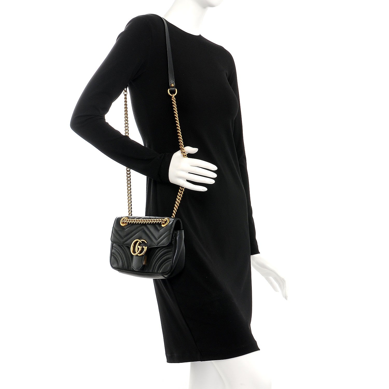 Gucci Calfskin Matelasse Mini GG Marmont Shoulder Bag Black 2 of 9