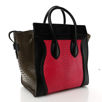 Celine Snakeskin Smooth Calfskin Mini Tri-Color Luggage Fuchsia 3 of 11
