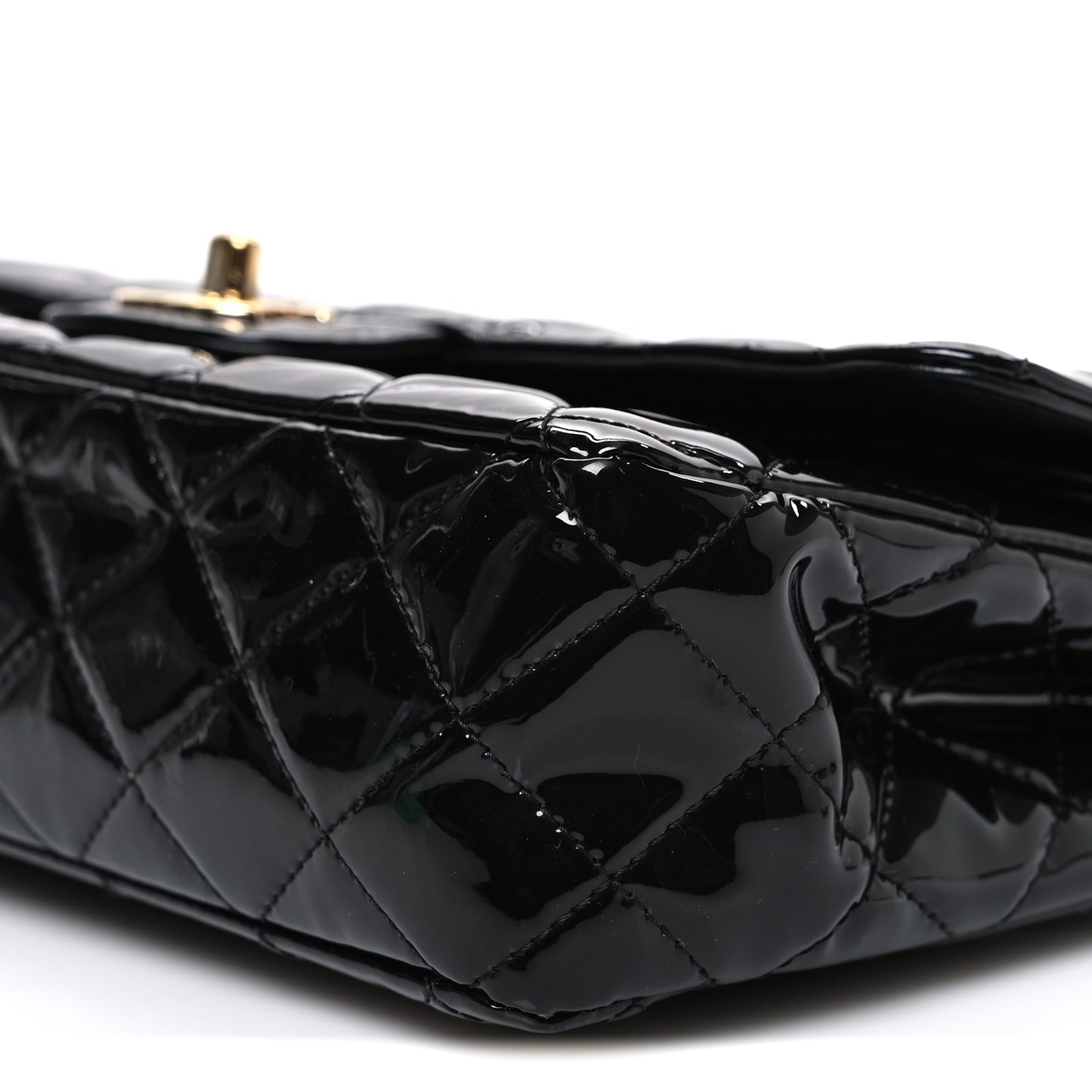 Patent Quilted Medium Double Flap Black