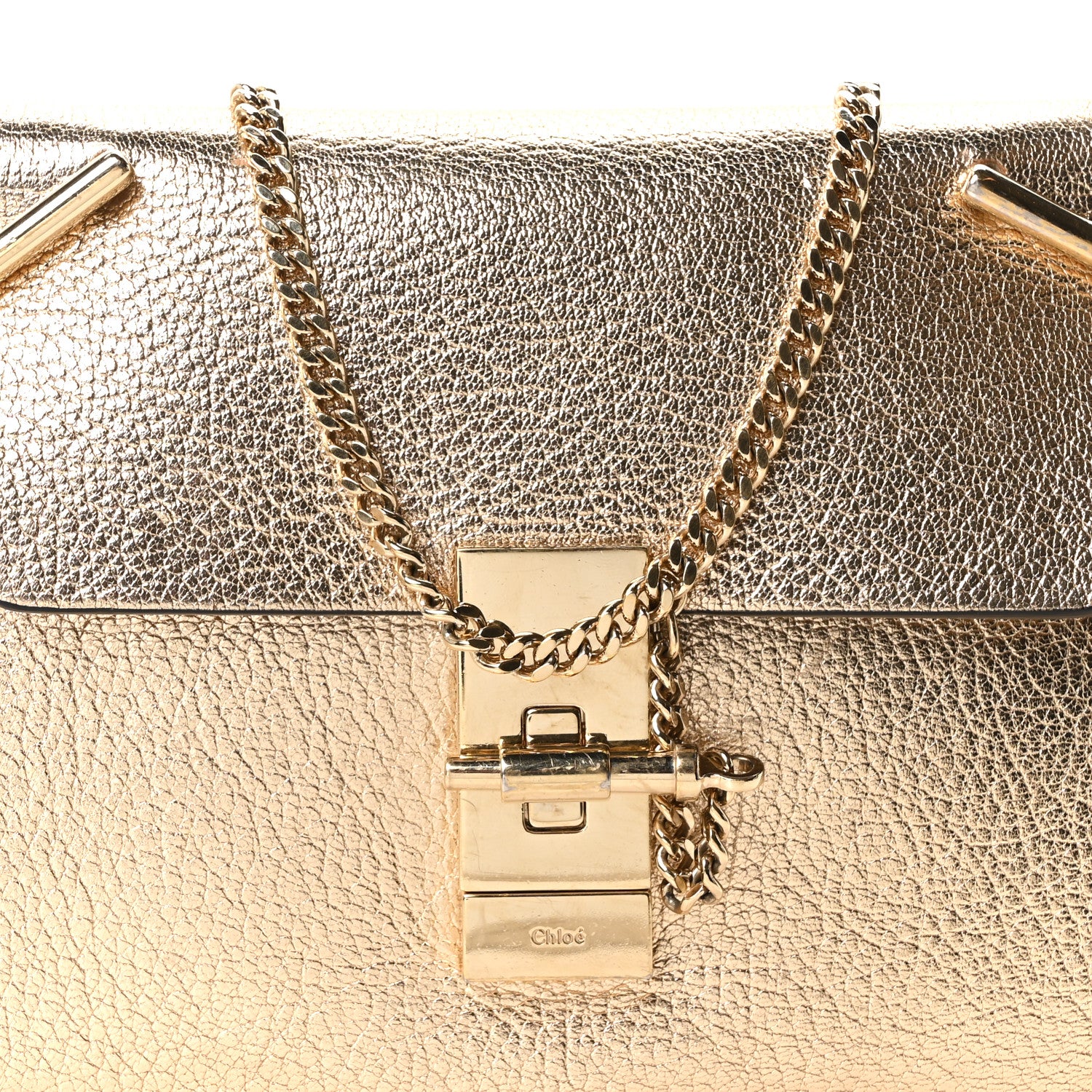 Chloe Metallic Grained Goatskin Nano Drew Shoulder Bag Abstract Gold 7 of 9