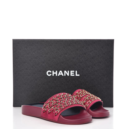 Chanel Satin Chain Flat Sandals 35 Dark Fuchsia 11 of 11