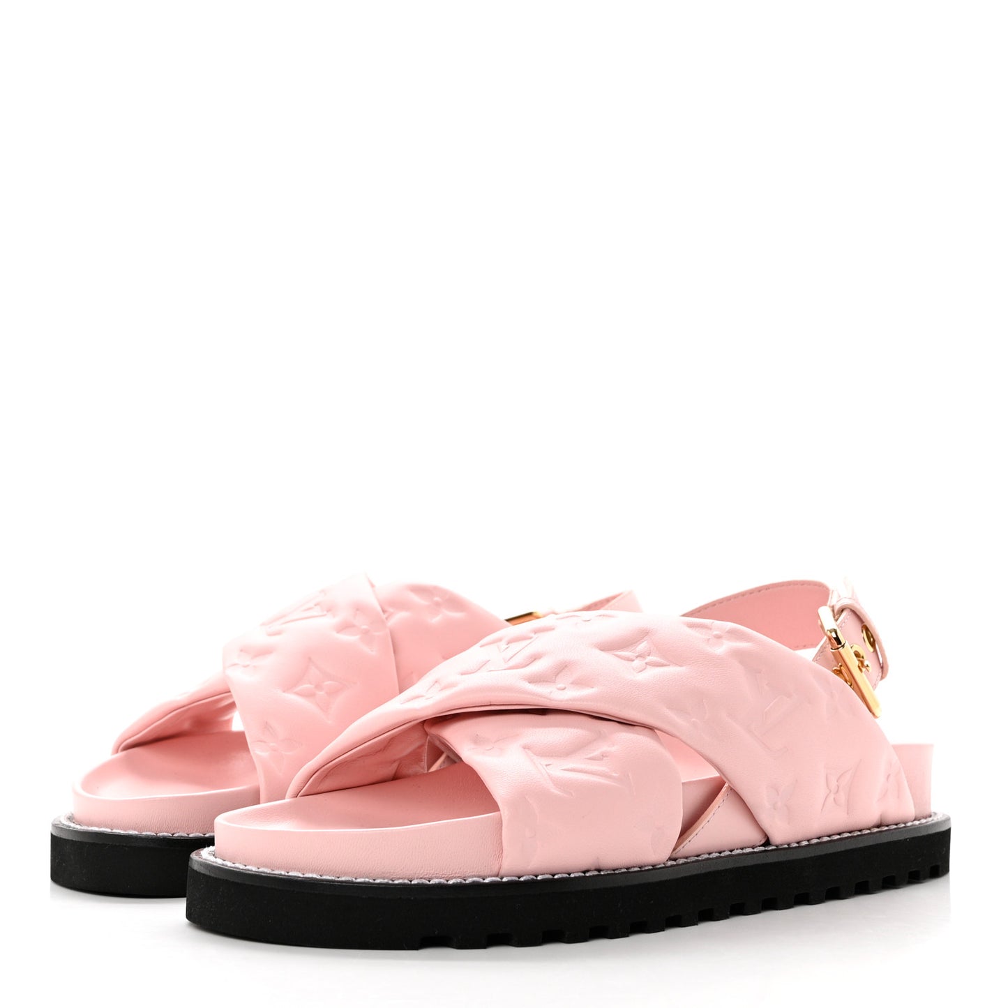 Lambskin Monogram Embossed Paseo Flat Comfort Sandals 38 Rose Clair