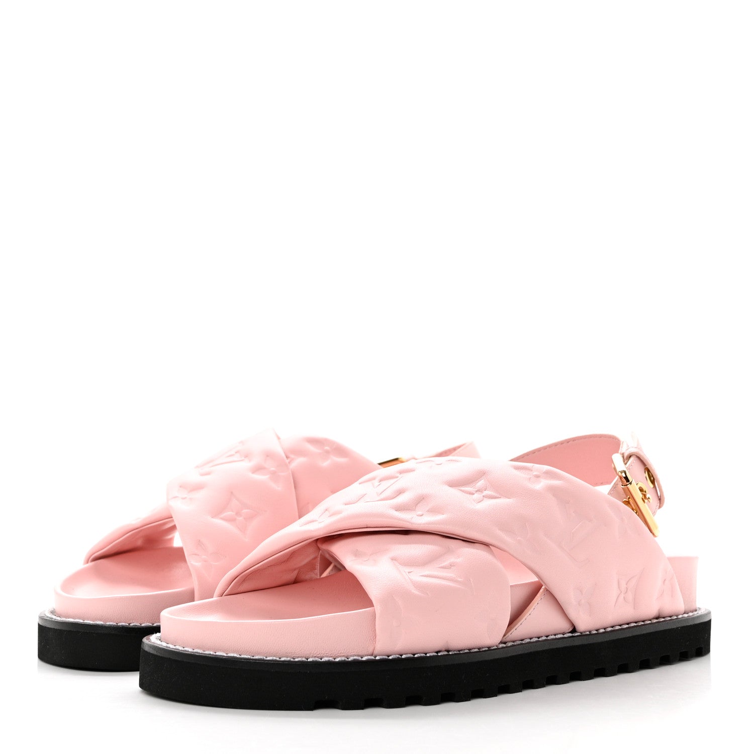 Louis Vuitton Lambskin Monogram Embossed Paseo Flat Comfort Sandals 38 Rose Clair 3 of 9
