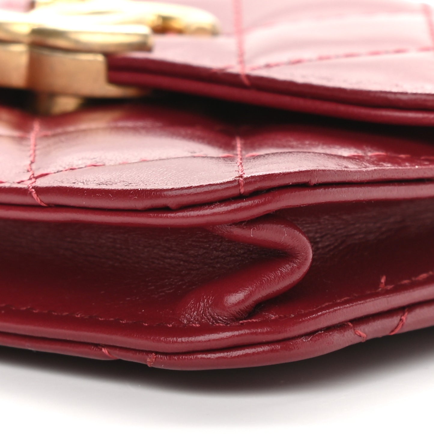 Calfskin Quilted Perfect Fit Coin Purse With Chain Burgundy
