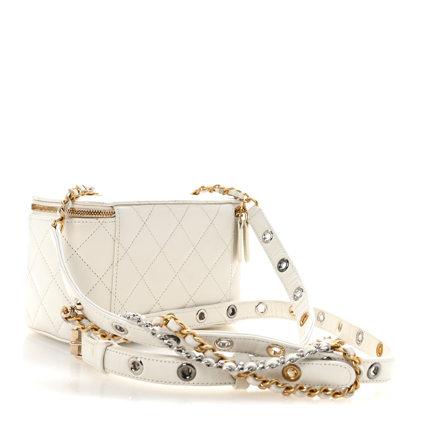 Goatskin Quilted Punk Essentials Vanity Case With Chain White