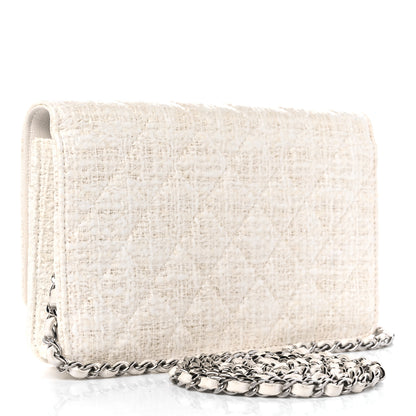 Chanel Tweed Quilted Wallet on Chain WOC White 3 of 11