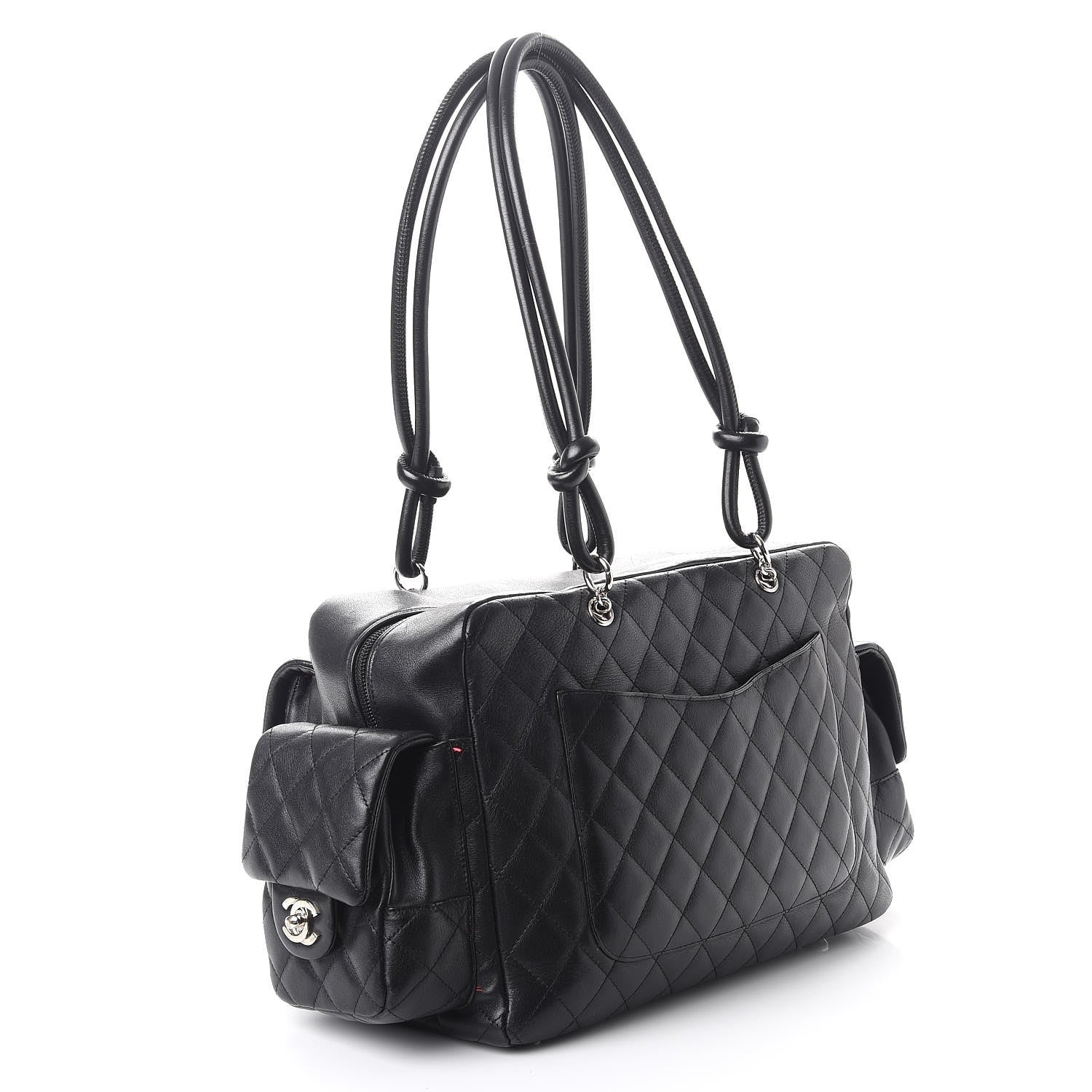 Chanel Calfskin Quilted Large Cambon Multipocket Reporter Black White 3 of 12