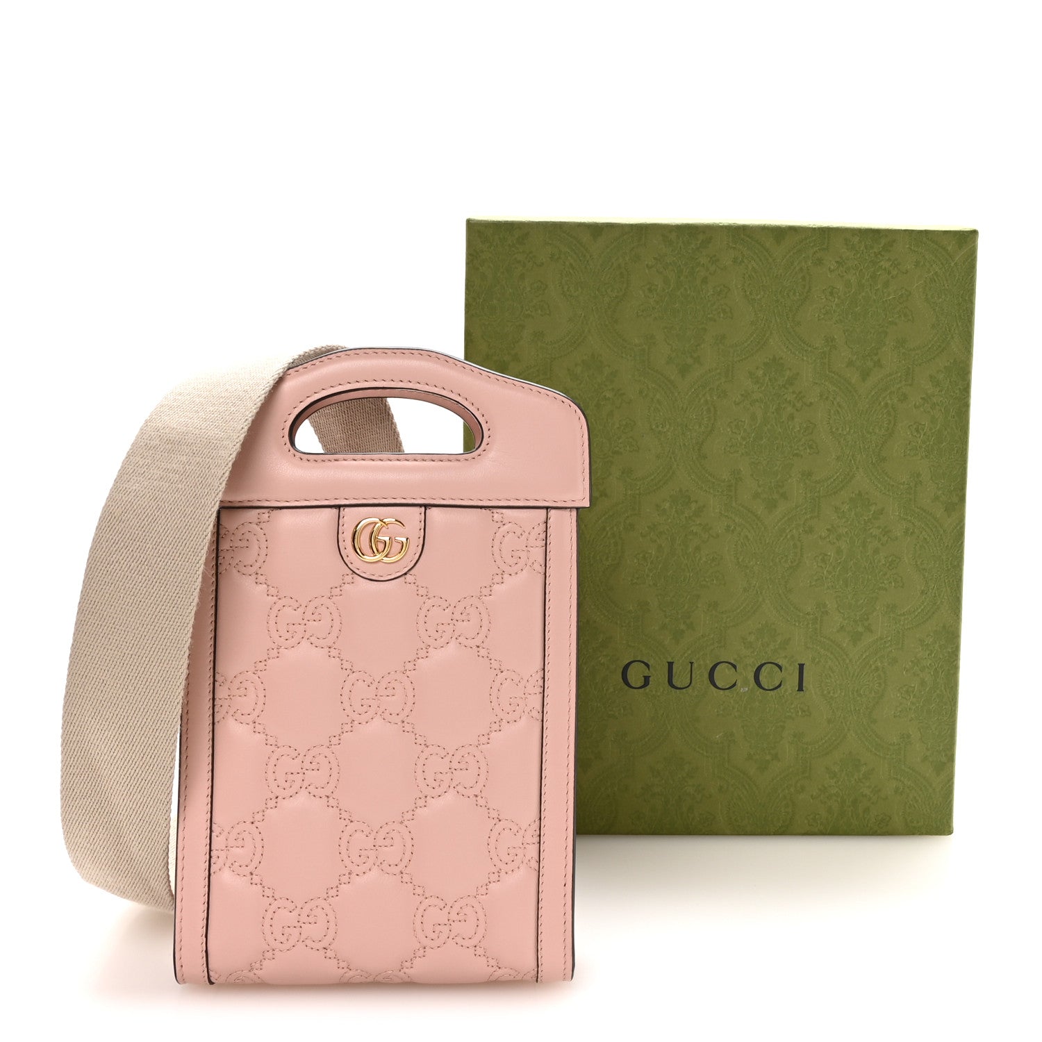 Gucci Calfskin GG Matelasse Mini Top Slip Handle Crossbody Bag Perfect Pink Natural 11 of 11