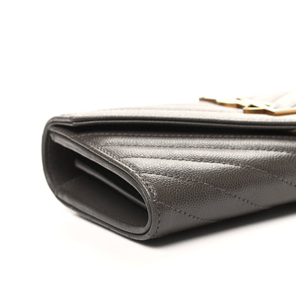 Saint Laurent Grain De Poudre Matelasse Chevron Monogram Flap Wallet Pebble 7 of 8