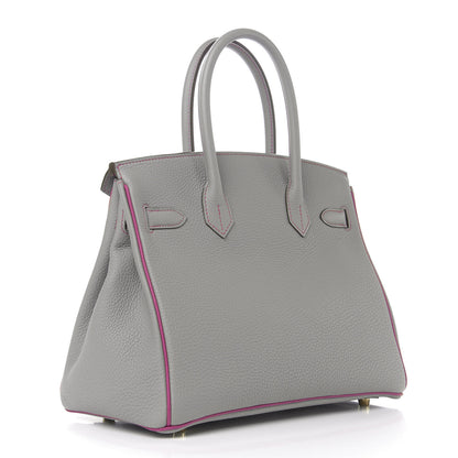 Hermes Togo Horseshoe Birkin 30 Gris Mouette Rose Pourpre 3 of 11