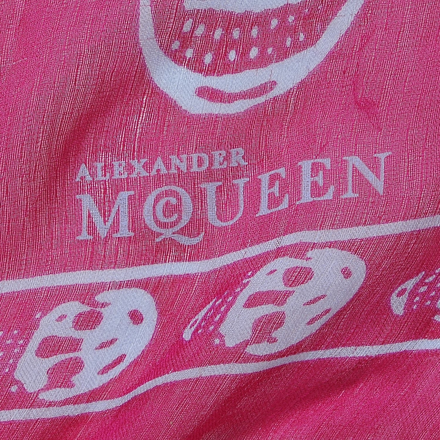 Alexander McQueen Silk Chiffon Skull Scarf Fuxia 3 of 5