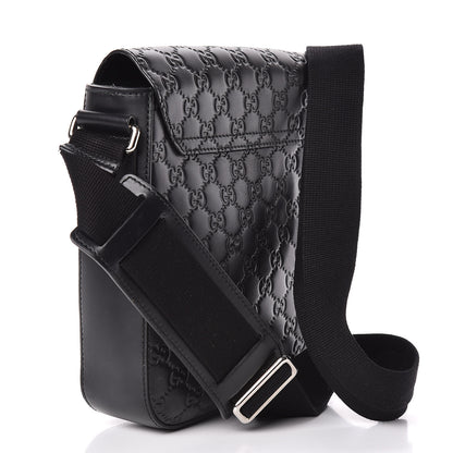 Gucci Guccissima Signature Single Buckle Flap Messenger Bag Black 3 of 14