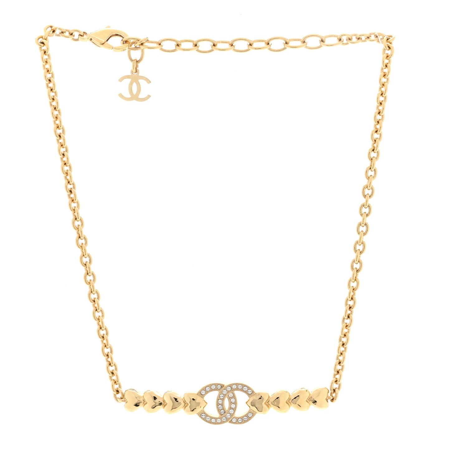Crystal CC Heart Link Choker Necklace Gold