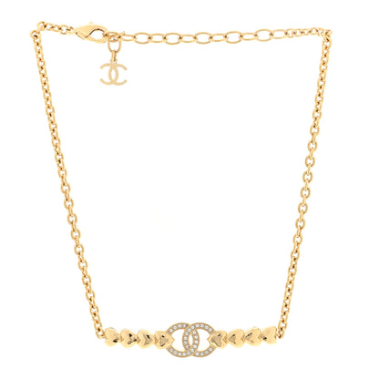 Chanel Crystal CC Heart Link Choker Necklace Gold 3 of 4