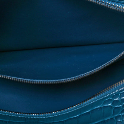 Balenciaga Calfskin Crocodile Embossed Neo Classic Silver Hardware Medium City Dark Petrol Blue 5 of 9