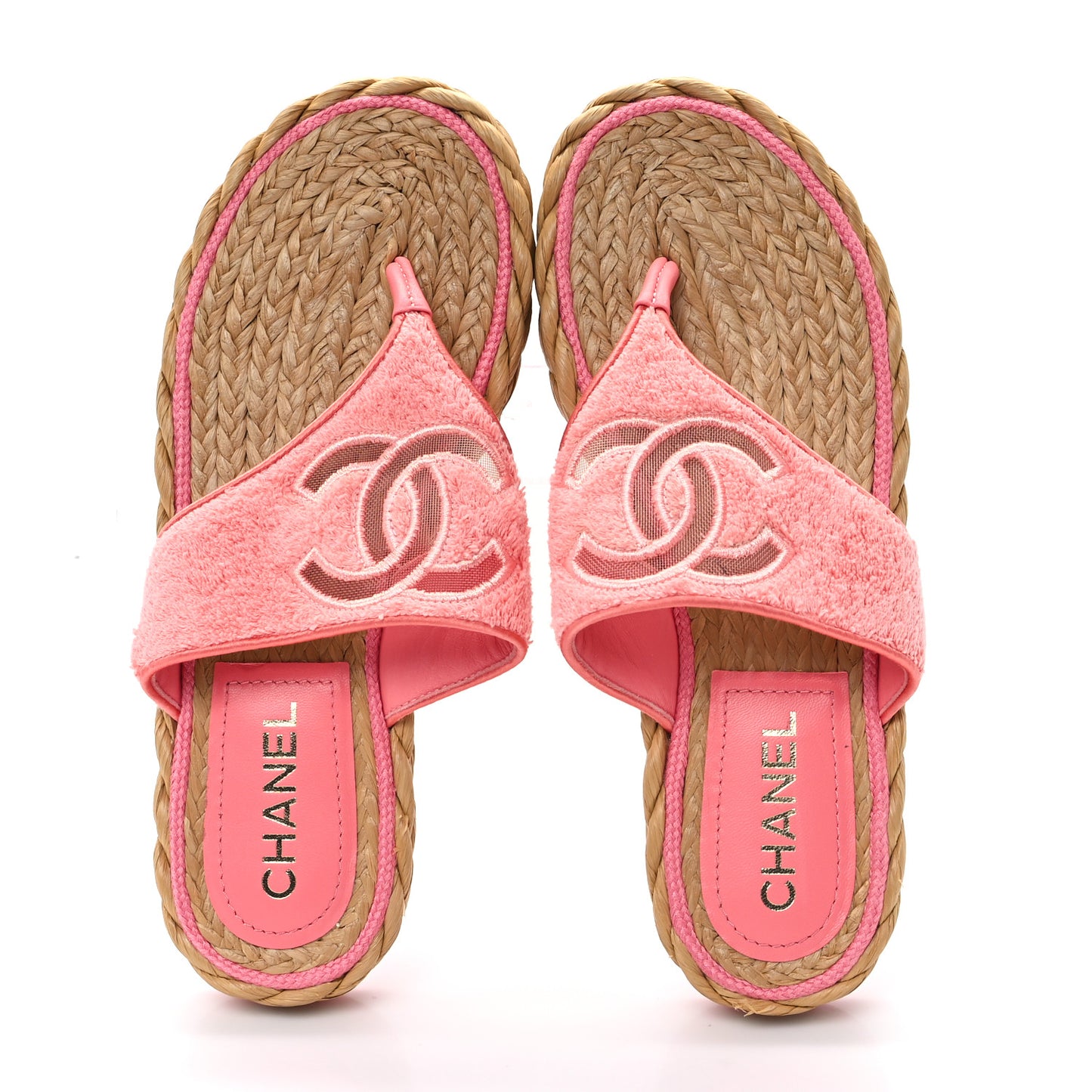 Terry Cloth Raffia CC Logo Thong Sandals 39 Pink
