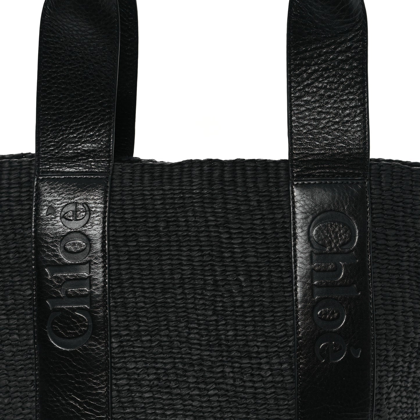 Raffia Calfskin Large Woody Basket Bag Black