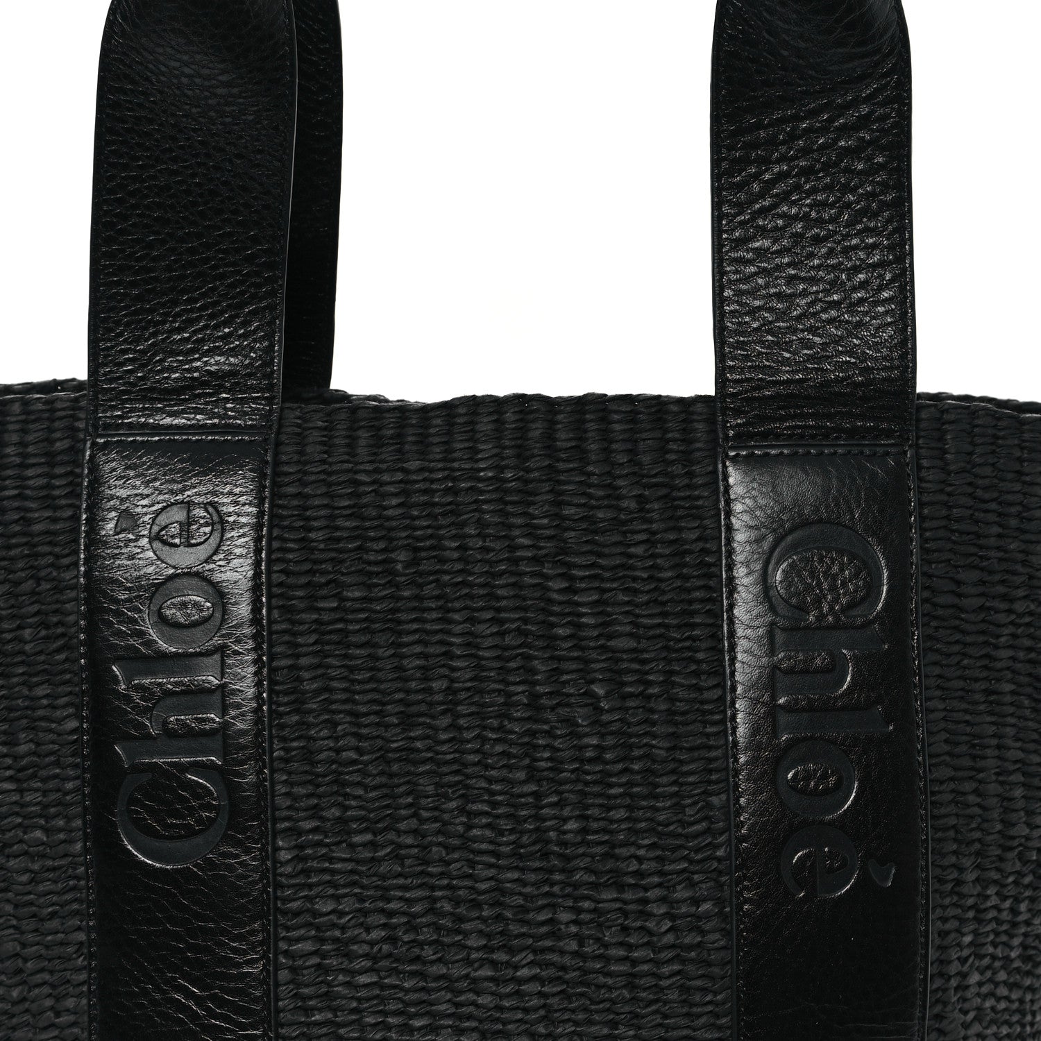 Chloe Raffia Calfskin Large Woody Basket Bag Black 7 of 10