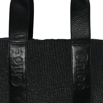 Chloe Raffia Calfskin Large Woody Basket Bag Black 7 of 10