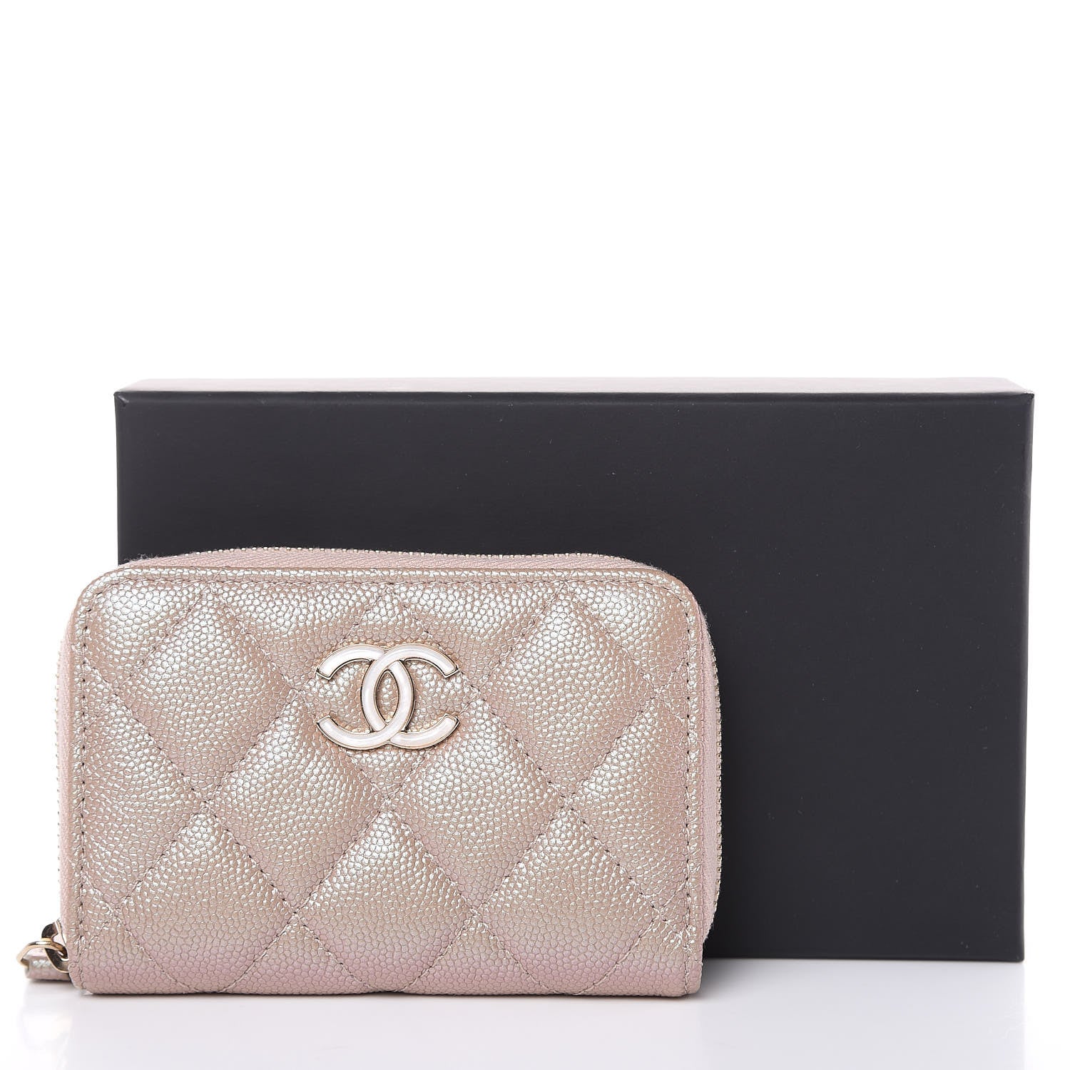 Chanel Iridescent Caviar Quilted Zip Around Coin Purse Beige 8 of 8