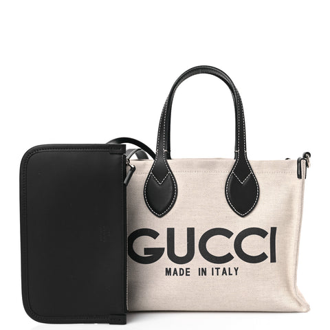 Canvas Calfskin Logo Print Medium Tote Bag Navy