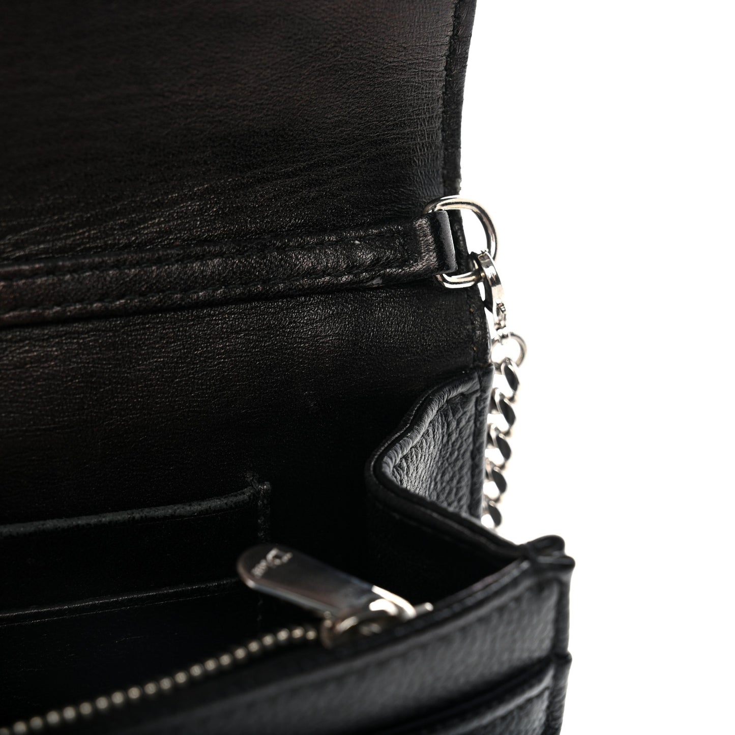 Grained Calfskin Diorama Wallet on Chain Pouch Black