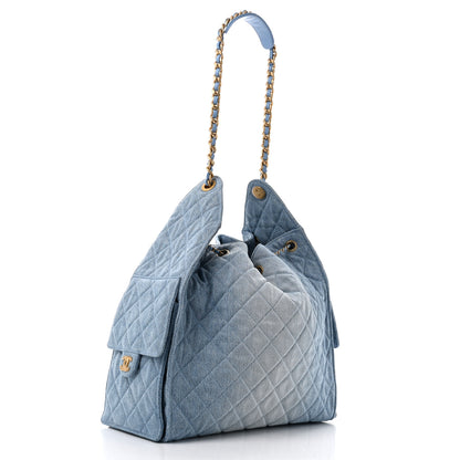 Chanel Washed Denim Quilted Medium Chanel 25 Handbag Blue 4 of 13