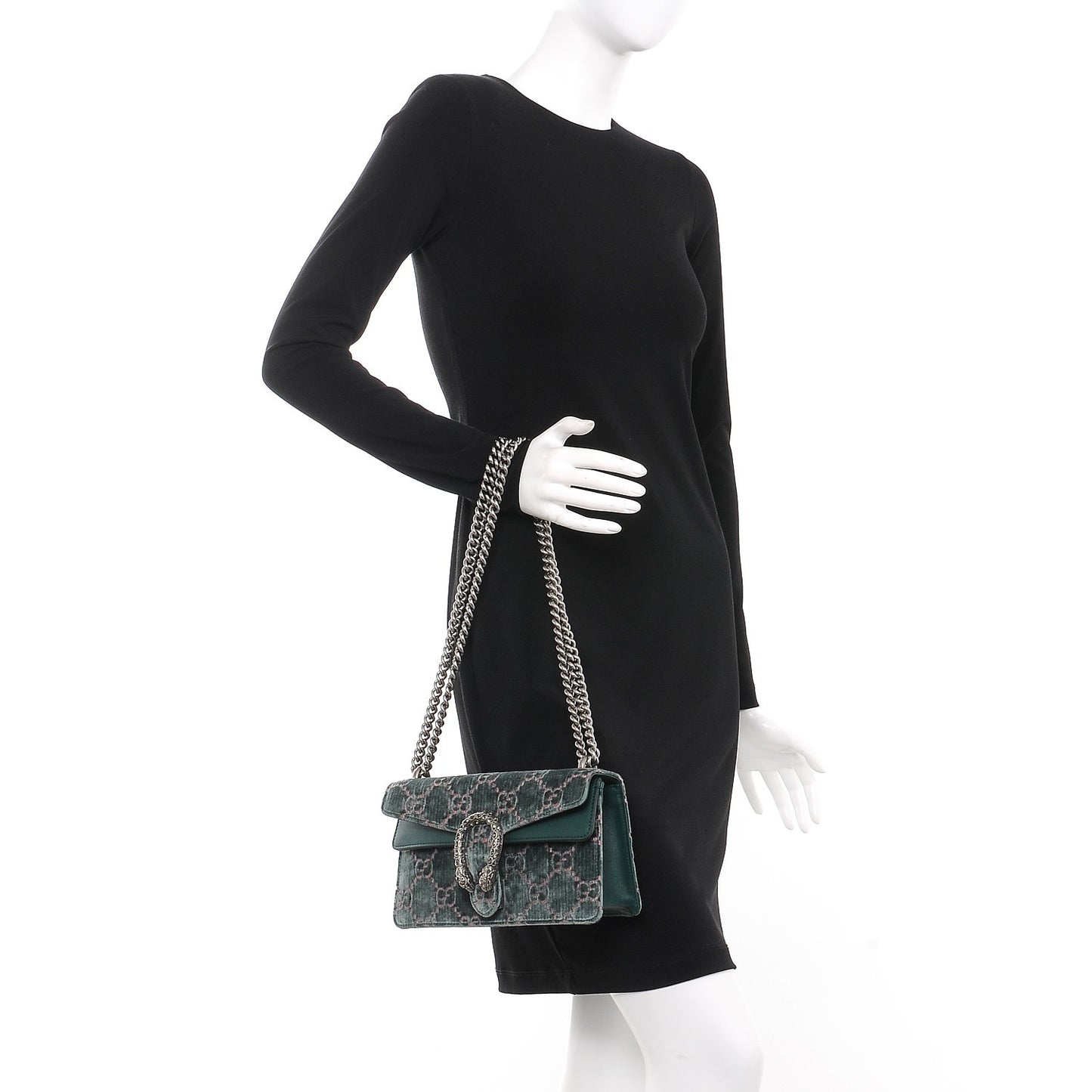 Velvet Moon Calfskin Crystal GG Monogram Small Dionysus Shoulder Bag Avio Dusty Pink Black Diamond