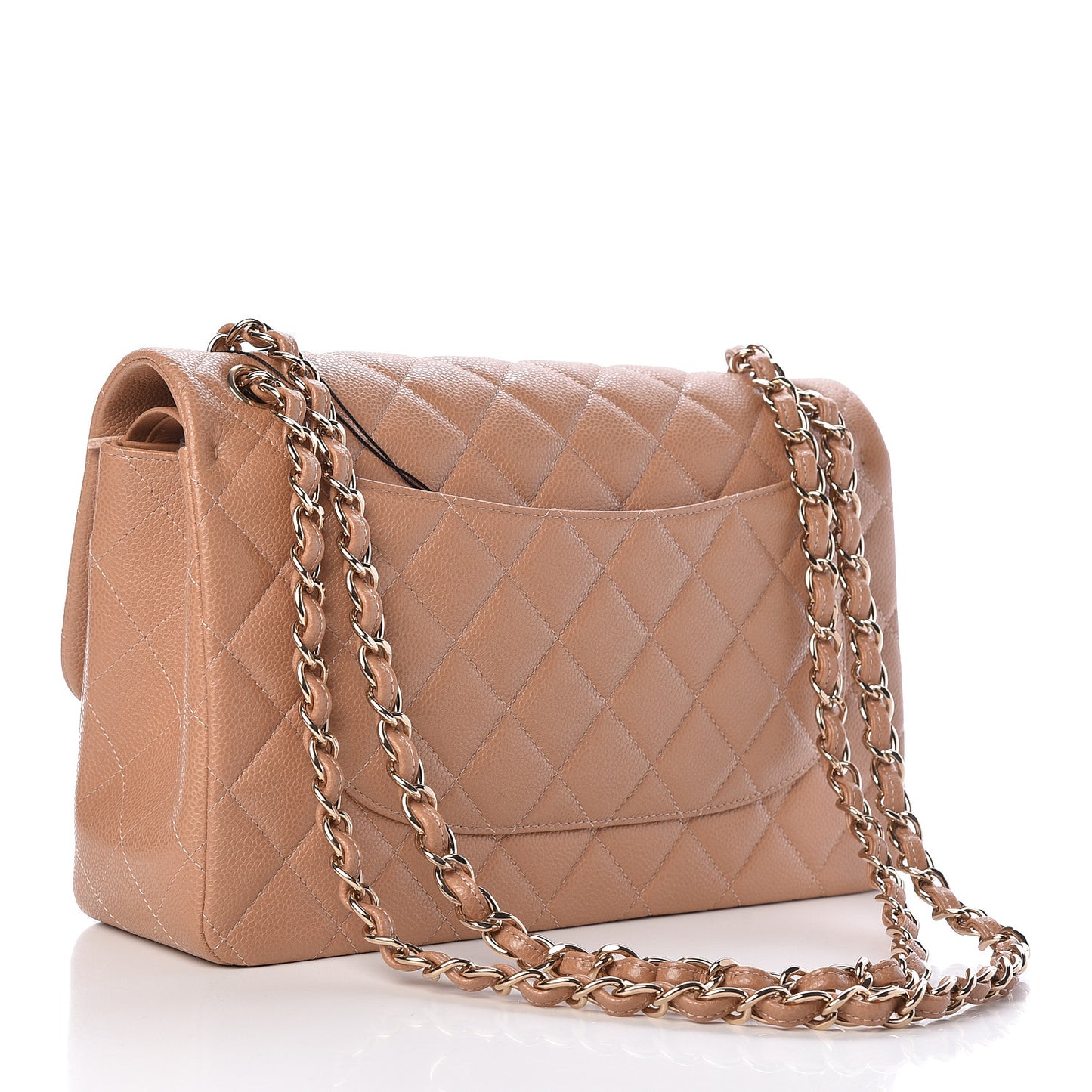 Caviar Quilted Jumbo Double Flap Beige