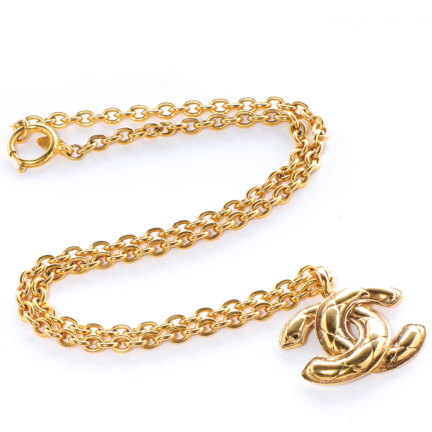 Quilted CC Long Chain Necklace Gold