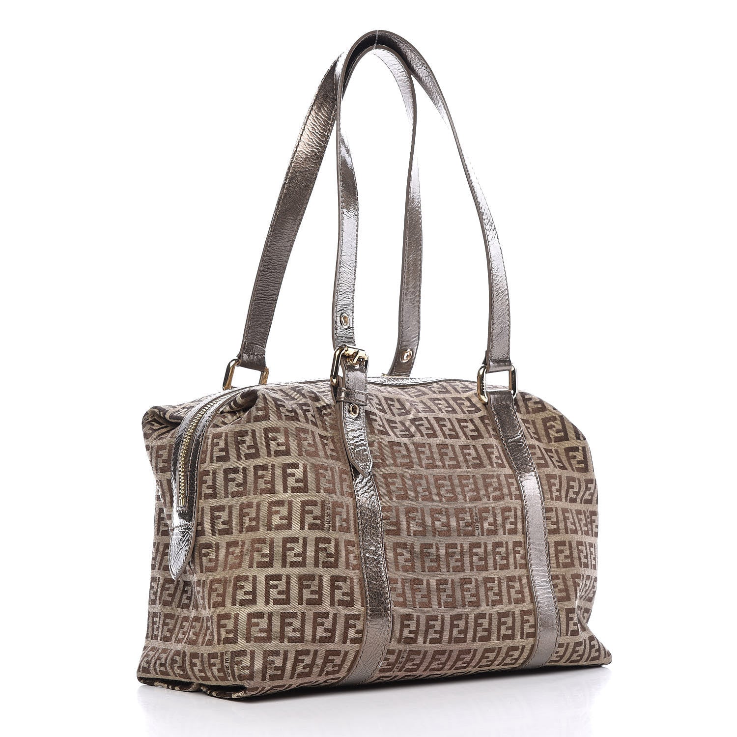 Fendi Zucchino Patent Boston Mogano Panna Canna di Fucile 3 of 11
