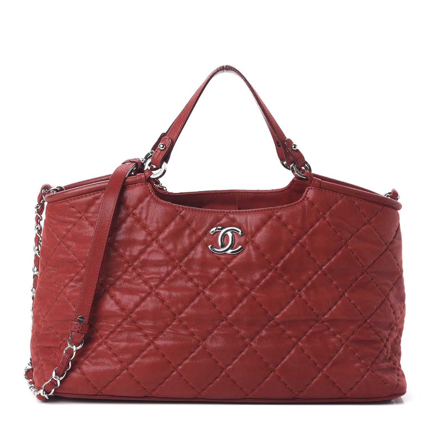 Chanel Iridescent Calfskin Quilted Small Sea Hit Tote Red 1 of 8