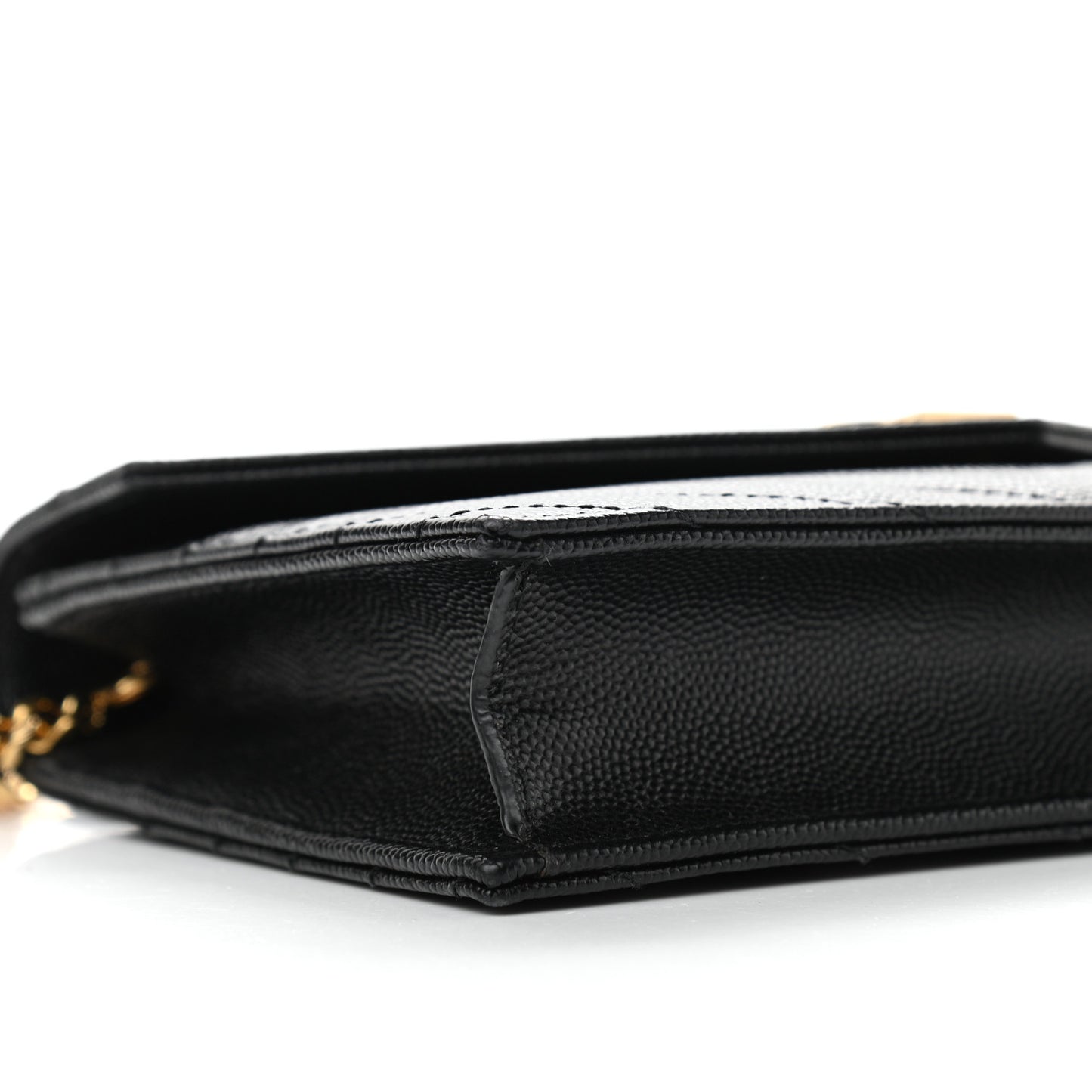 Grain De Poudre Matelasse Chevron Monogram Envelope Chain Wallet Black