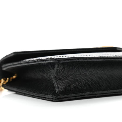 Saint Laurent Grain De Poudre Matelasse Chevron Monogram Envelope Chain Wallet Black 9 of 10