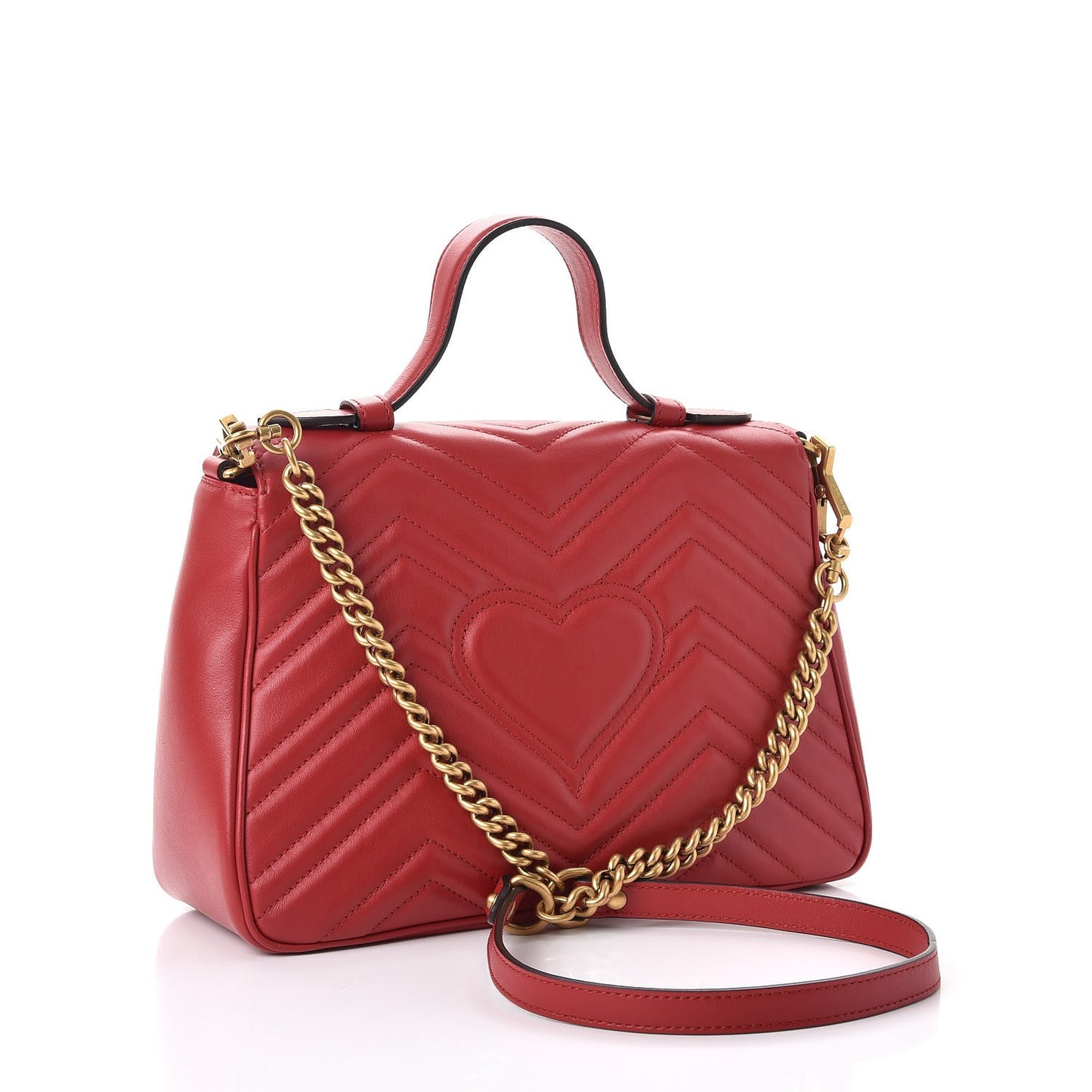 Calfskin Matelasse Small GG Marmont Top Handle Shoulder Bag Hibiscus Red