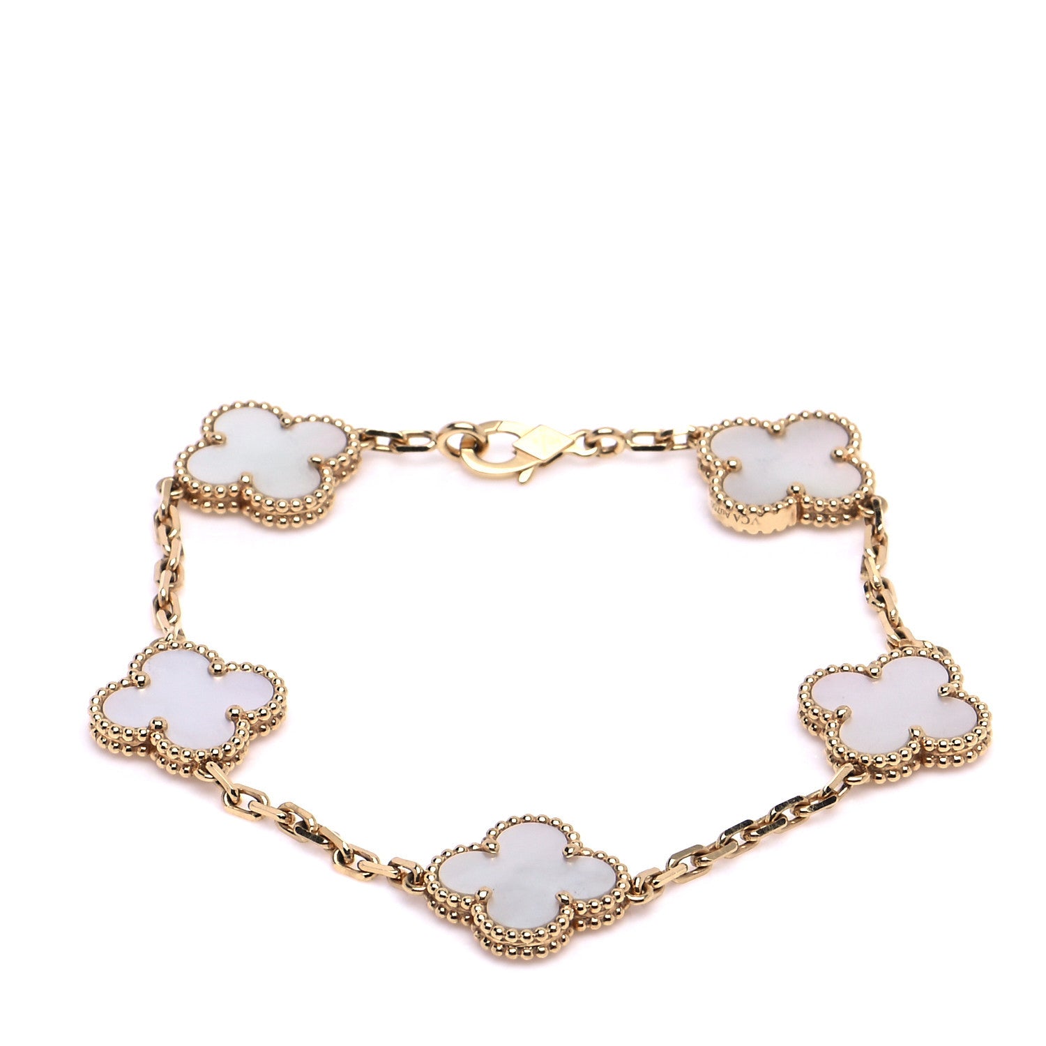 Van Cleef & Arpels 18K Yellow Gold Mother of Pearl 5 Motifs Vintage Alhambra Bracelet 1 of 6
