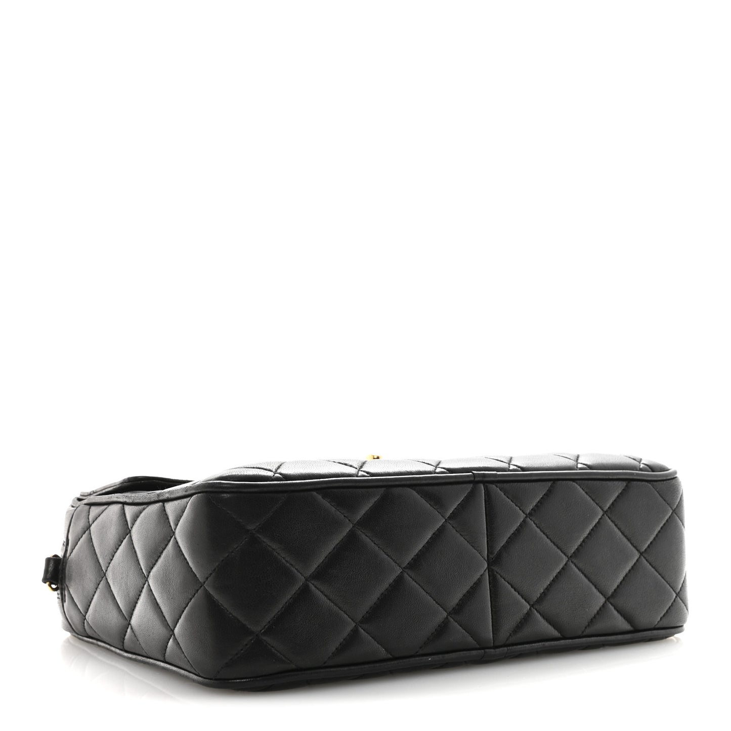 Lambskin Quilted Flap Camera Tassel Case Black