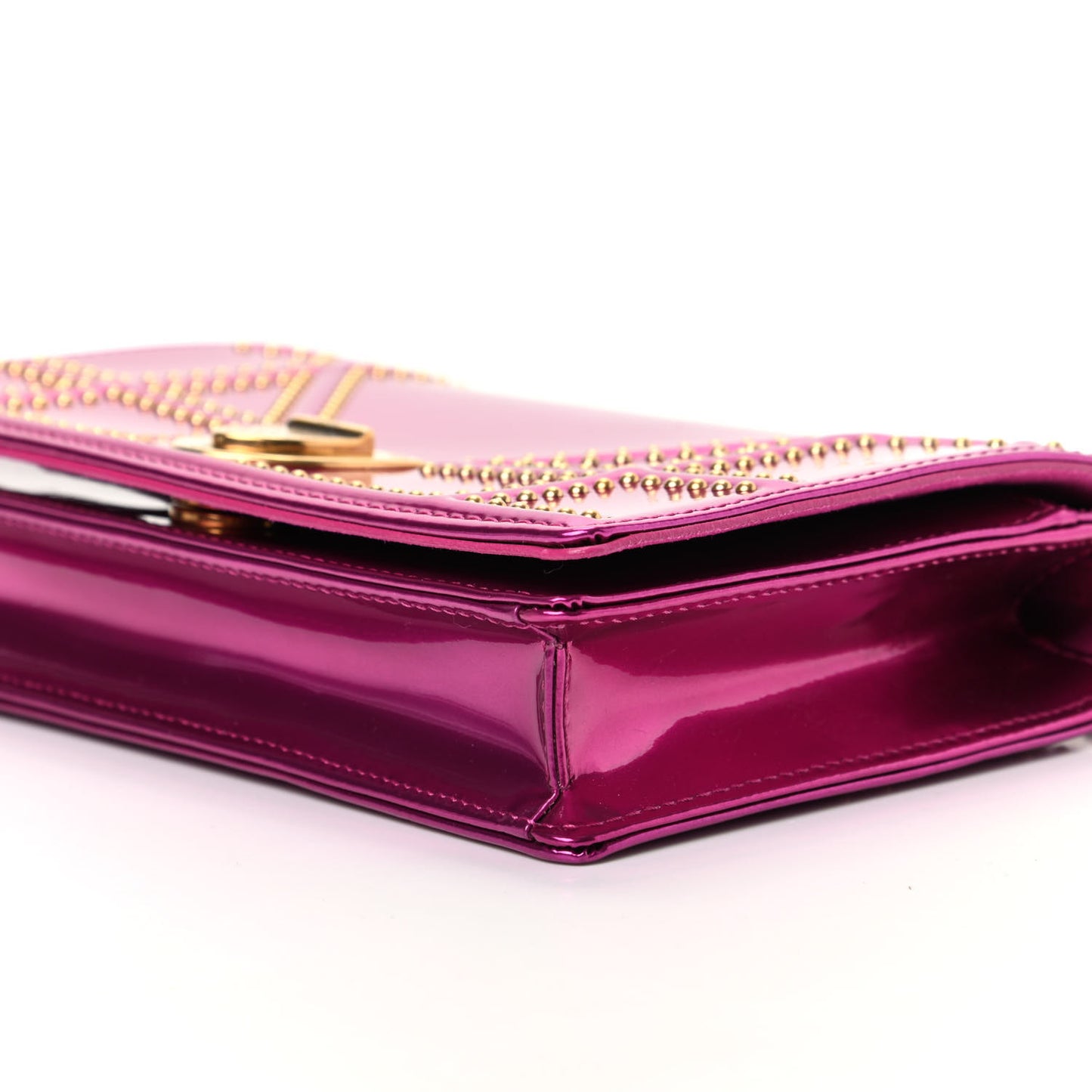 Patent Studded Diorama Wallet on Chain Pouch Pink