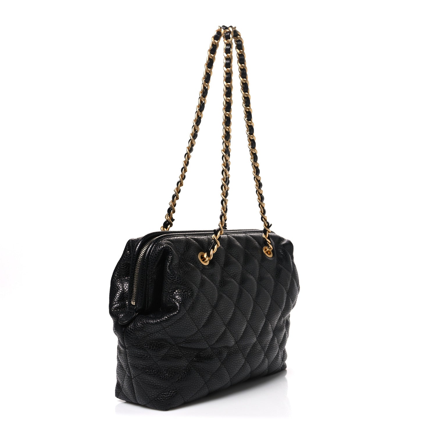 Chanel Shiny Caviar Quilted Large Bowling Bag Black Black 3 of 10