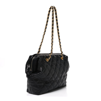 Chanel Shiny Caviar Quilted Large Bowling Bag Black Black 3 of 10