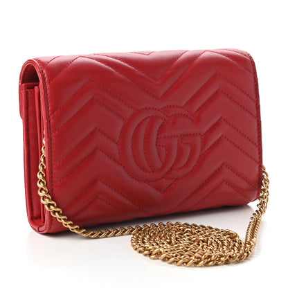 Gucci Calfskin Matelasse GG Marmont Chain Wallet Hibiscus Red 3 of 12