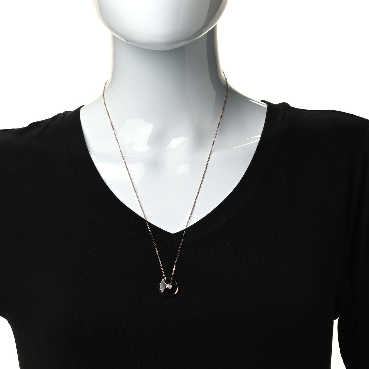 18K Pink Gold Diamond Black Onyx SM Amulette de Cartier Pendant Necklace