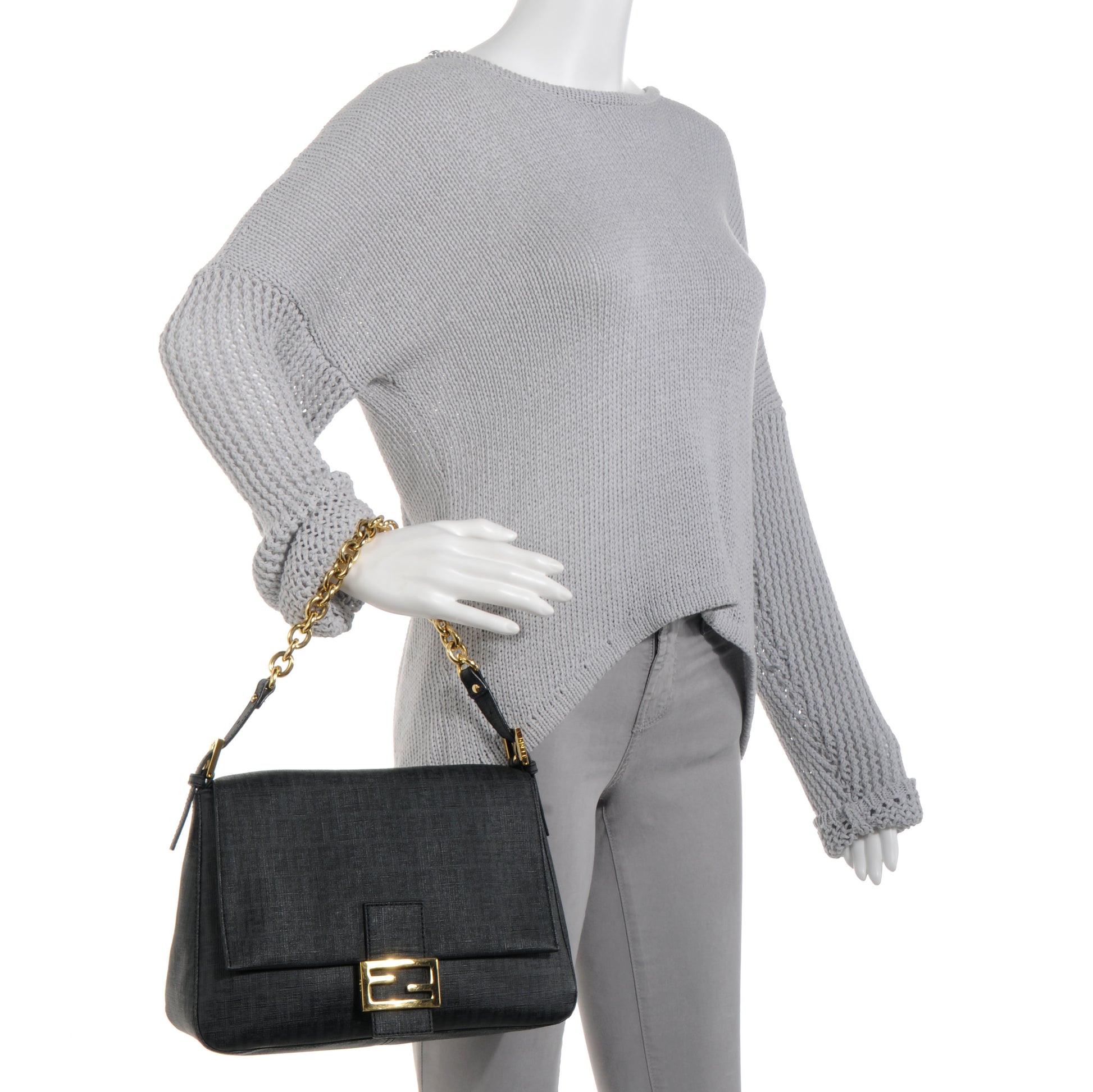 Fendi Zucchino Spalmati Forever Mama Baguette Black 2 of 11