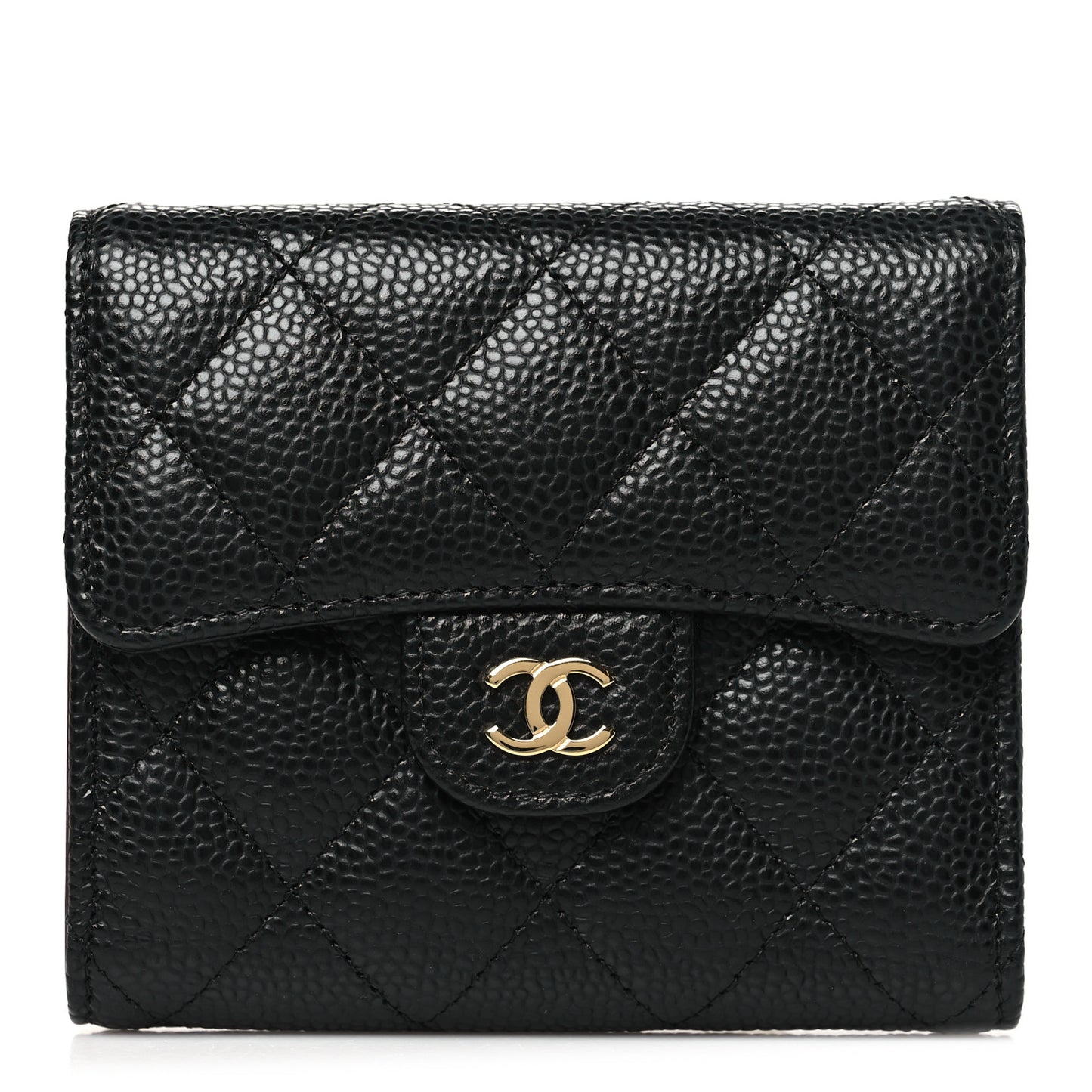 Caviar Quilted Compact Flap Wallet Black