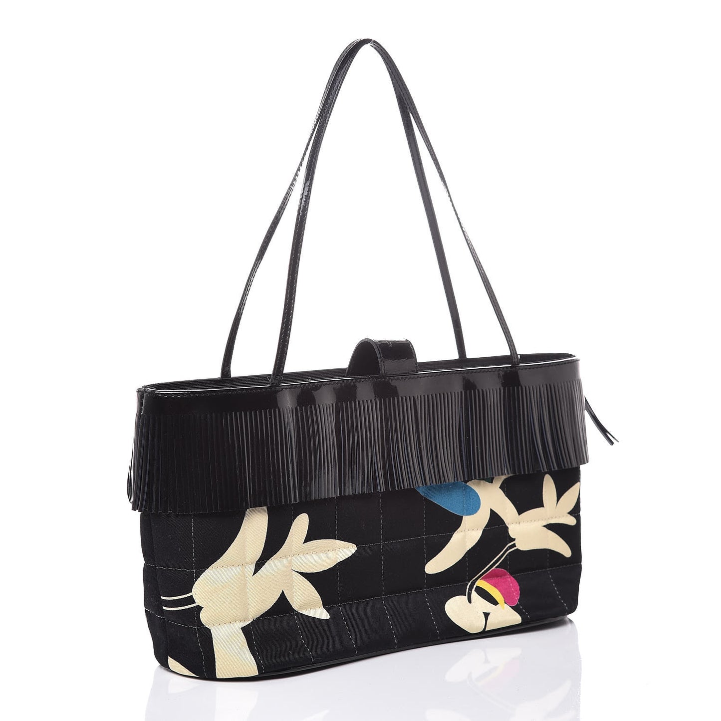 Canvas Patent Fringe Tote Black